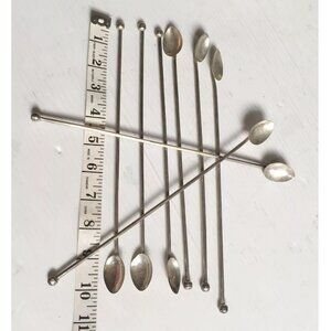 Set of 4 - 925 Sterling Silver Ice Tea Spoon Stirrers Mexico Handmade Vintage